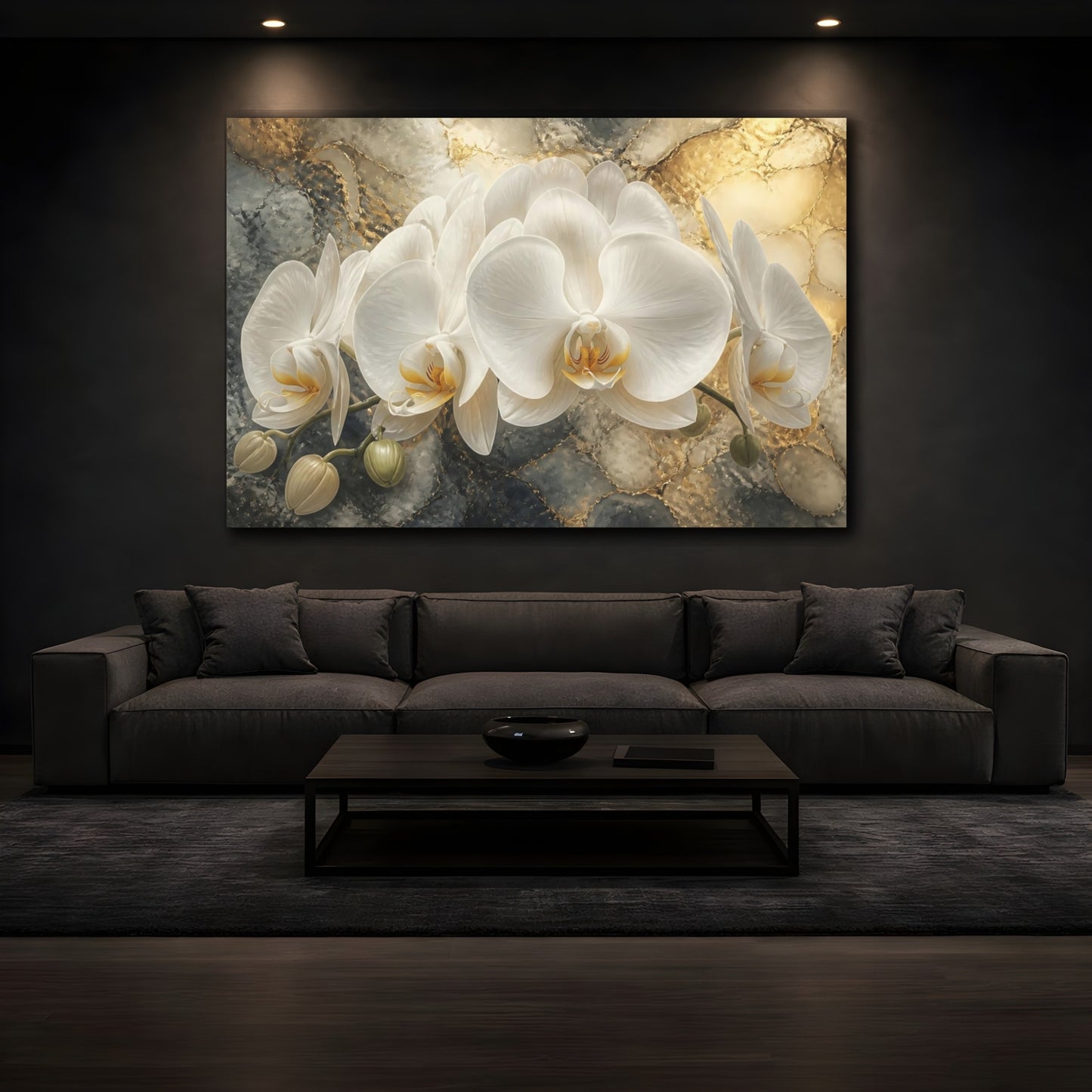Mockup 3. Floral White Orchid Elegance shown as canvas print