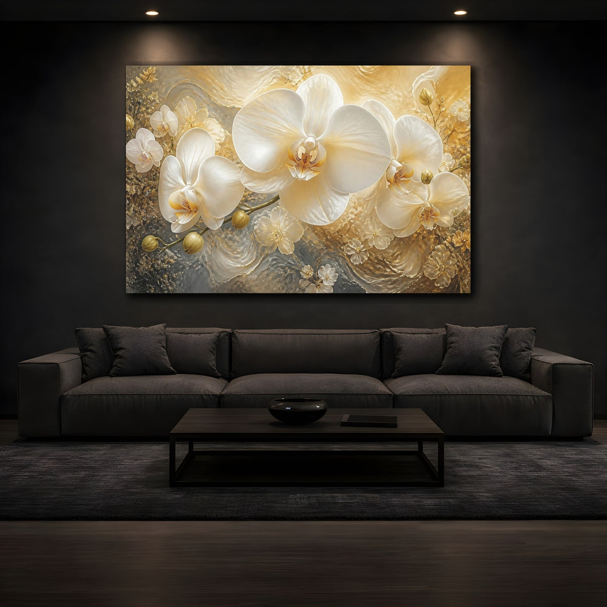 Mockup 3. Floral White Orchid Elegance shown as canvas print