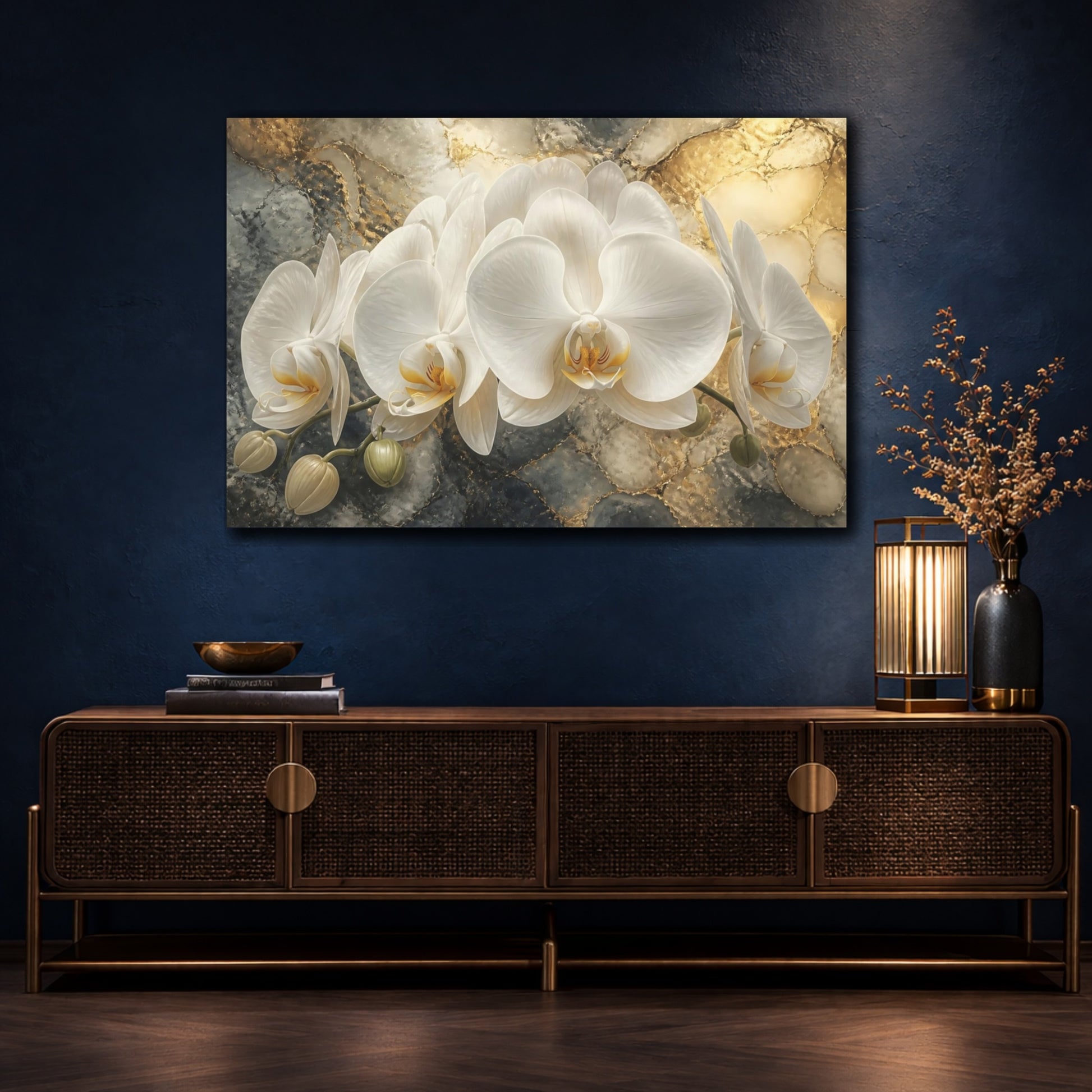 Mockup 4. Floral White Orchid Elegance shown as canvas print