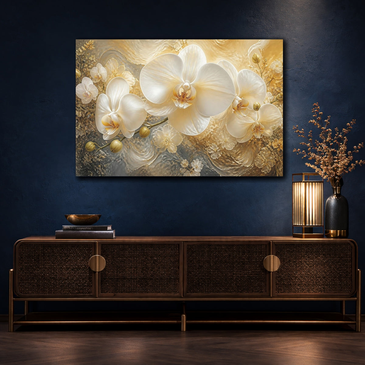 Mockup 4. Floral White Orchid Elegance shown as canvas print