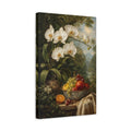 Side Mockup 4. Floral White Orchid Orchid Still Life shown as stretched canvas wall art