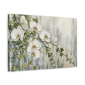 Side Mockup 4. Floral White Orchids White And Green shown as stretched canvas wall art