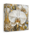 Side Mockup 2. Floral White Orchids White Gold Orchids shown as stretched canvas wall art