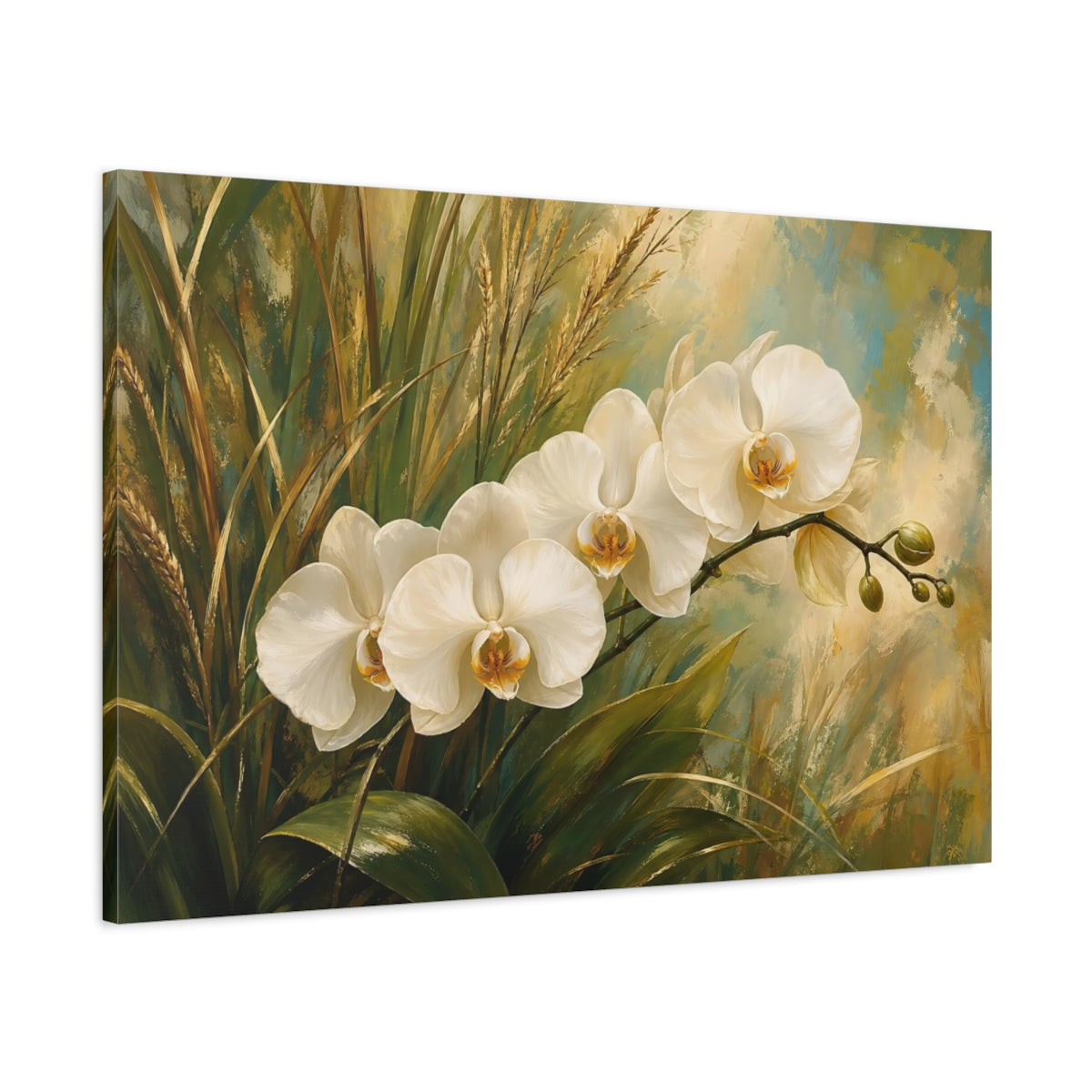 Main Mockup. Floral White Orchids White Orchid Art shown as stretched canvas wall art