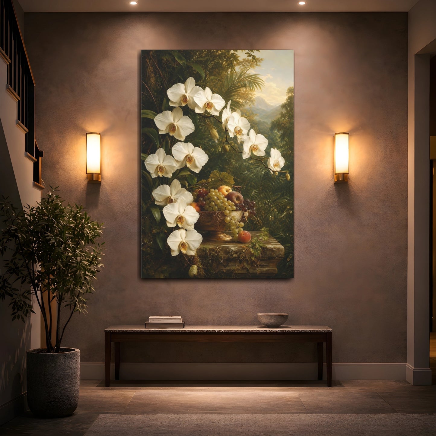 Mockup 2. Floral White Orchids White Orchids shown as stretched canvas wall art