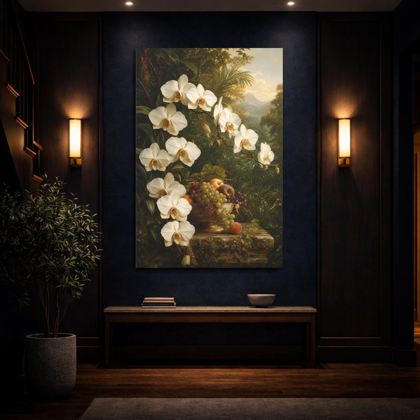 Mockup 4. Floral White Orchids White Orchids shown as stretched canvas wall art