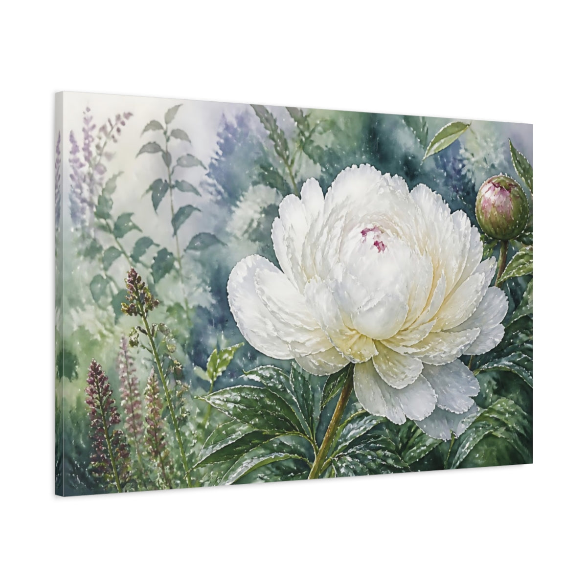 Main Mockup. Floral White Peony White Peony Flower shown as stretched canvas wall art