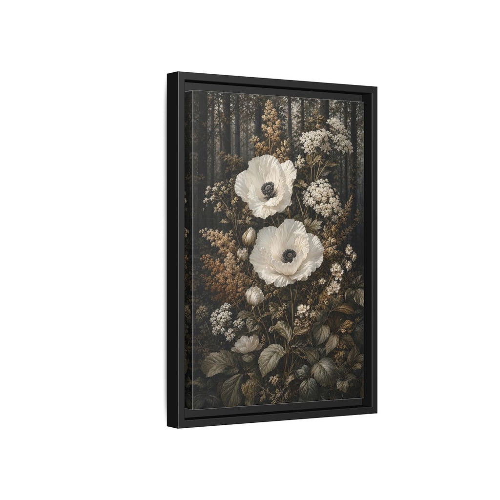 Side Mockup 6. Floral White Poppies White Poppies Forest shown as stretched canvas wall art