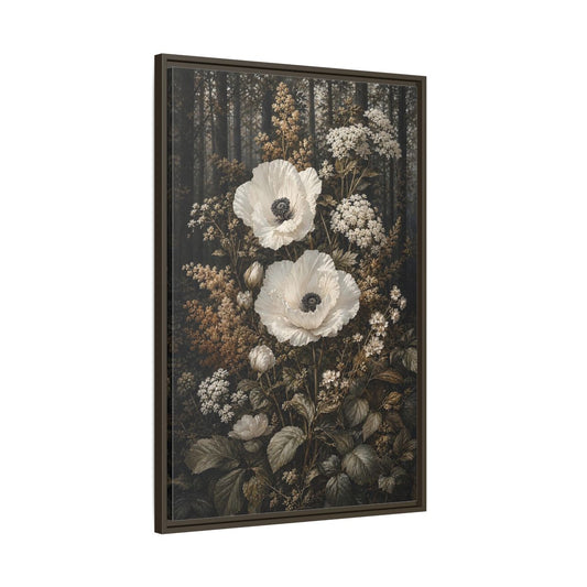 Main Mockup. Floral White Poppies White Poppies Forest shown as stretched canvas wall art