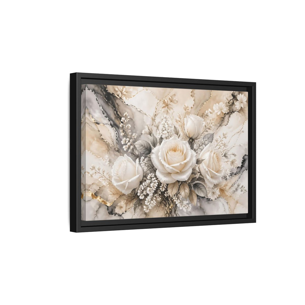 Side Mockup 6. Floral White Roses White Gold Floral shown as stretched canvas wall art