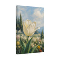 Side Mockup 4. Floral White Tulip White Floral Landscape shown as stretched canvas wall art