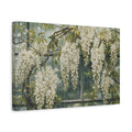 Side Mockup 4. Floral White Wisteria White Wisteria shown as stretched canvas wall art