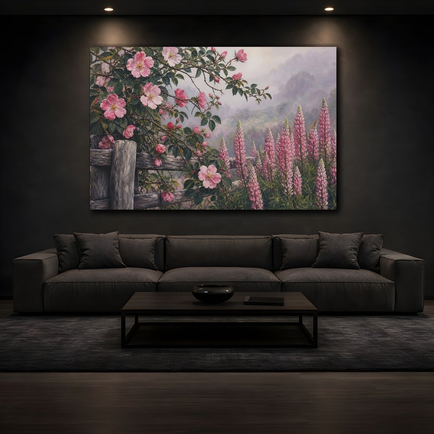 Mockup 3. Floral Wild Roses Pink Floral Garden shown as stretched canvas wall art