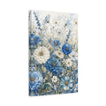Side Mockup 4. Floral Wildflowers Blue And White Floral shown as stretched canvas wall art