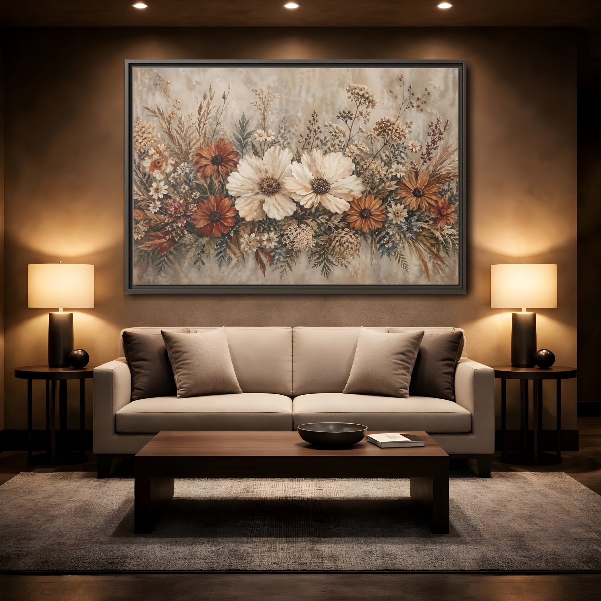 Mockup 2. Floral Wildflowers Boho Floral shown as stretched canvas wall art