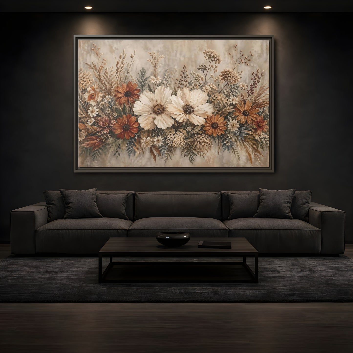 Mockup 3. Floral Wildflowers Boho Floral shown as stretched canvas wall art