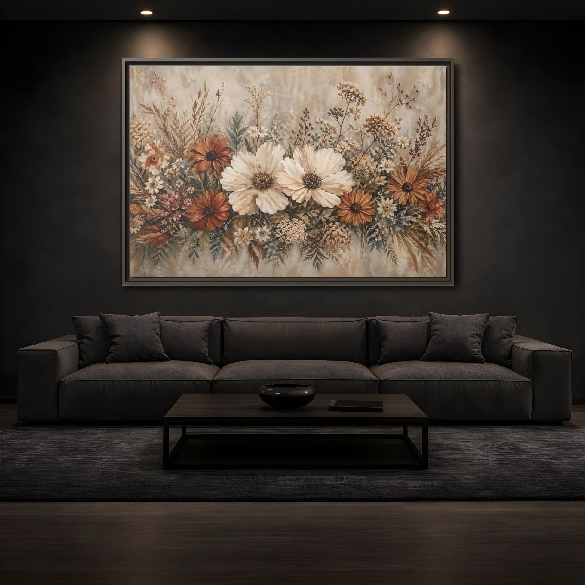 Mockup 3. Floral Wildflowers Boho Floral shown as stretched canvas wall art