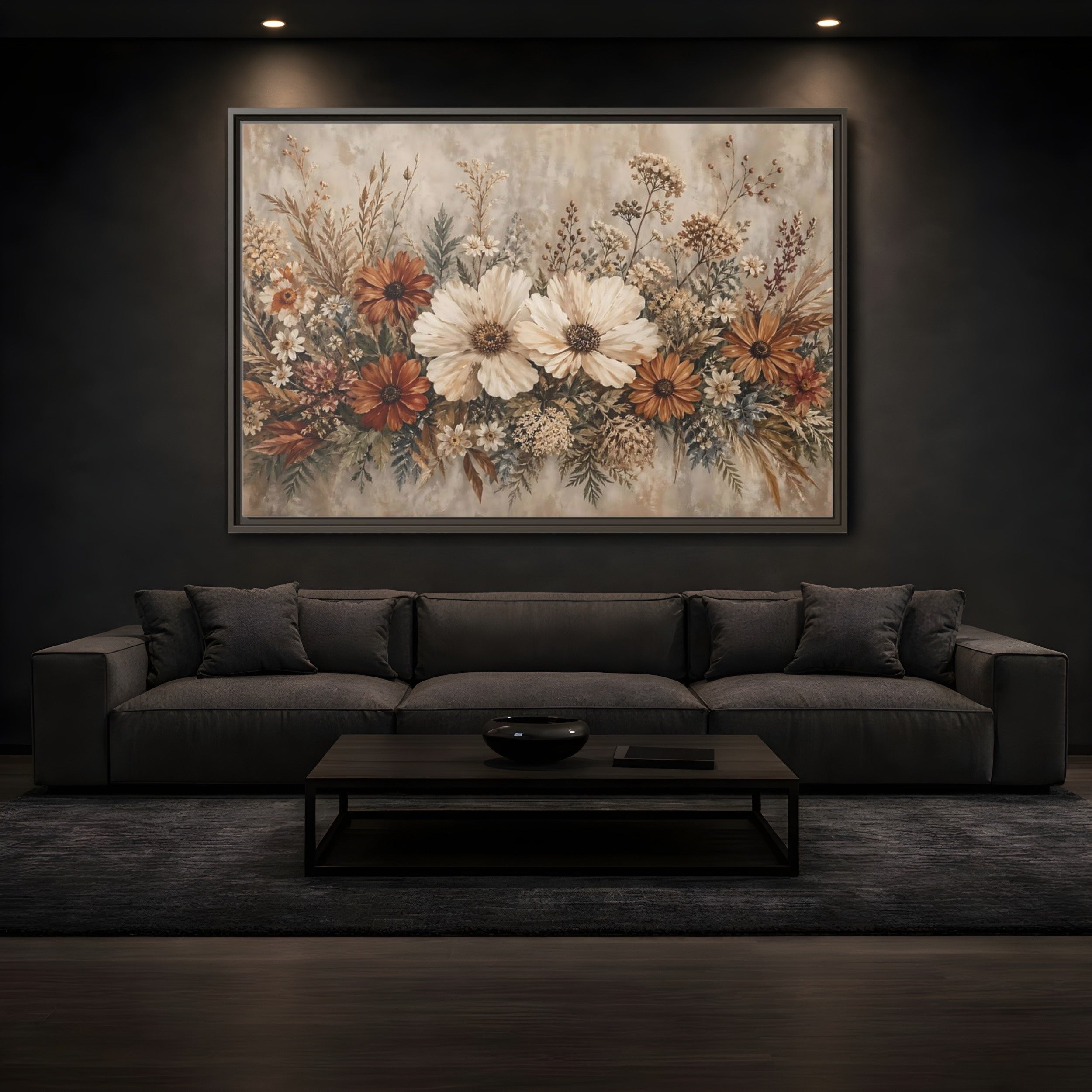 Mockup 3. Floral Wildflowers Boho Floral shown as stretched canvas wall art