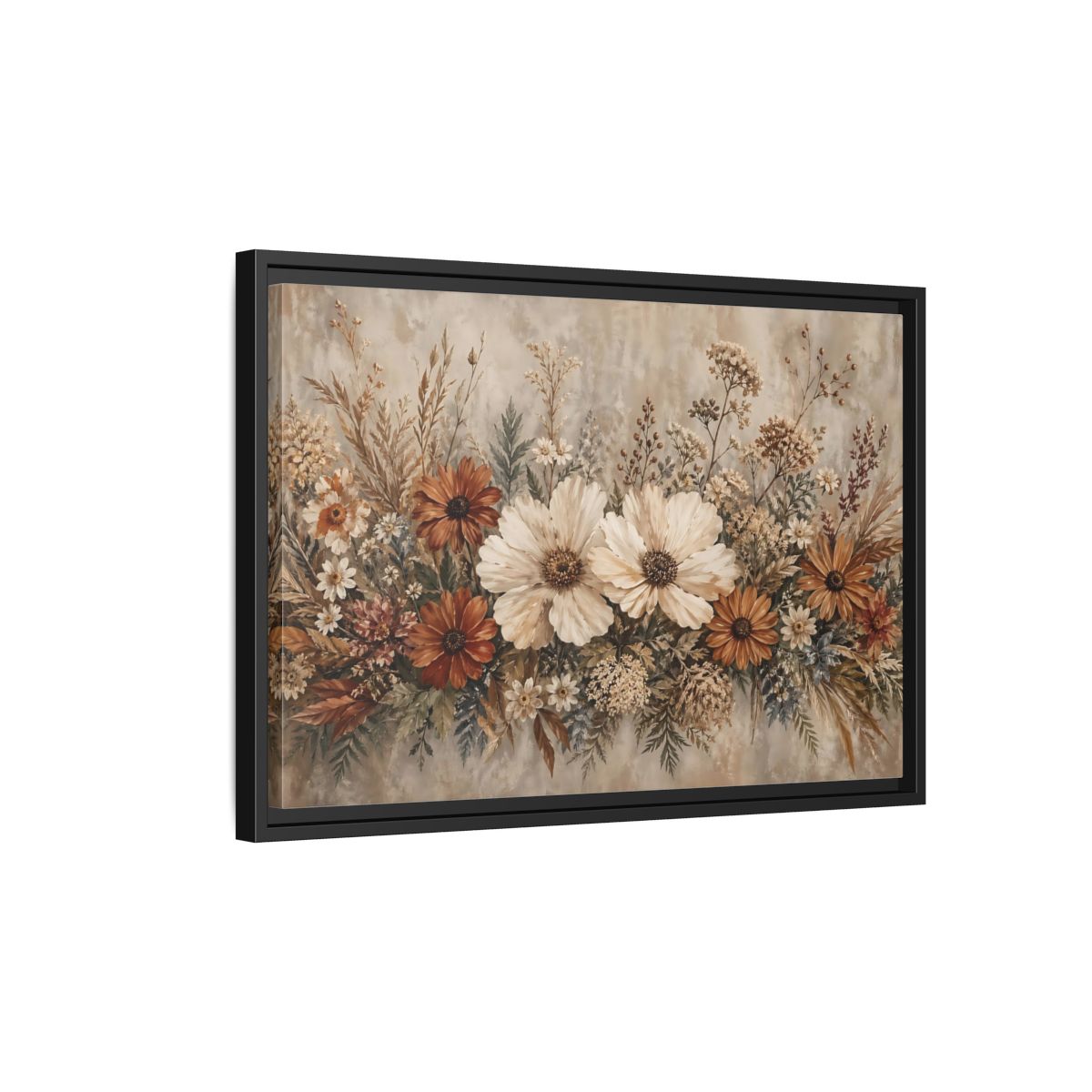 Side Mockup 3. Floral Wildflowers Boho Floral shown as stretched canvas wall art