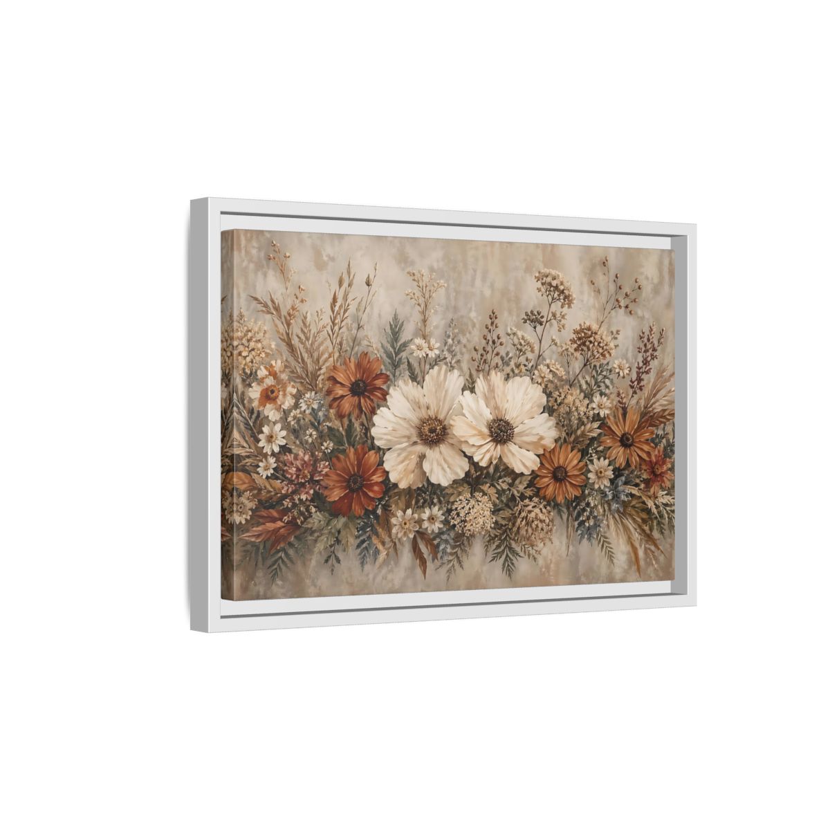 Side Mockup 4. Floral Wildflowers Boho Floral shown as stretched canvas wall art