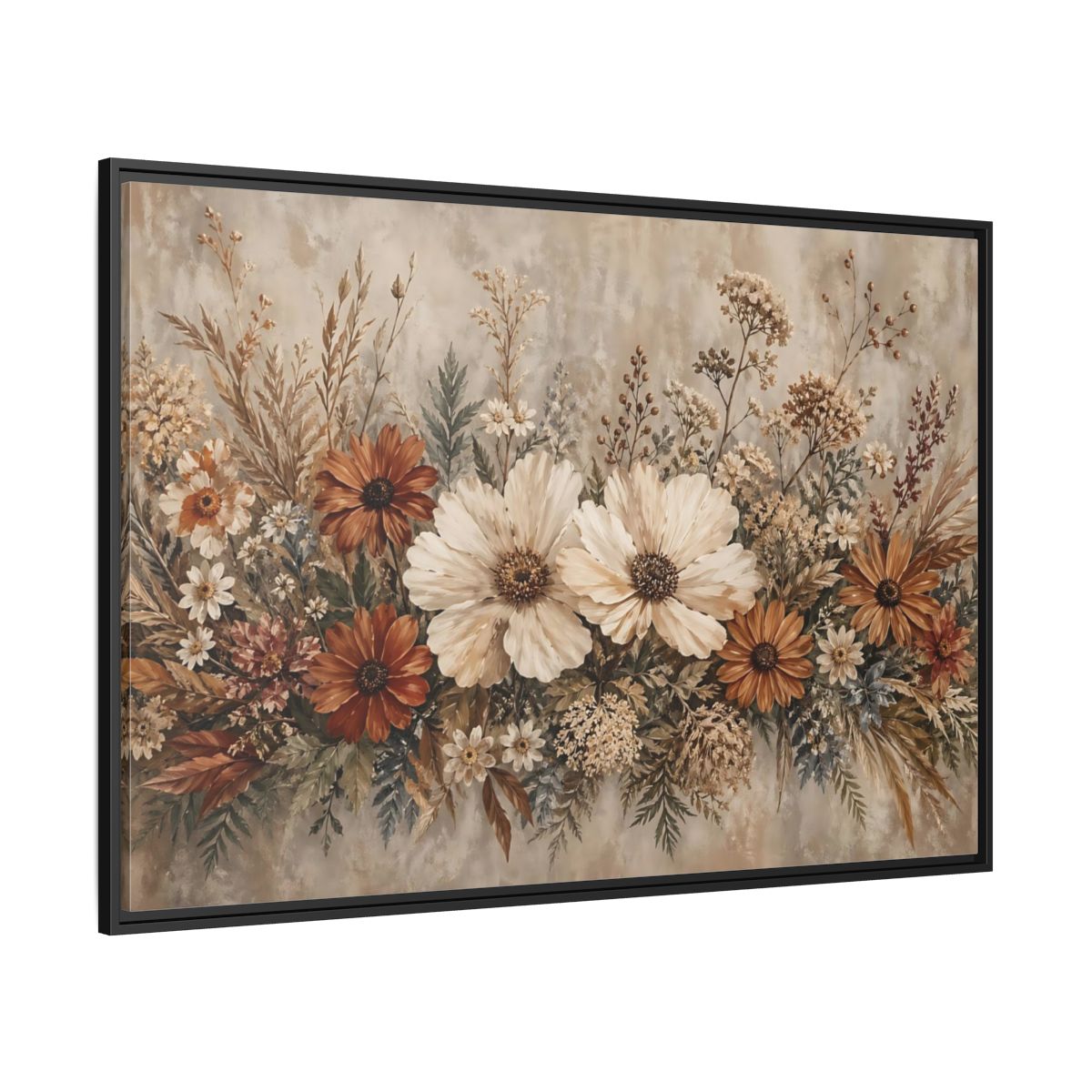 Side Mockup 12. Floral Wildflowers Boho Floral shown as stretched canvas wall art