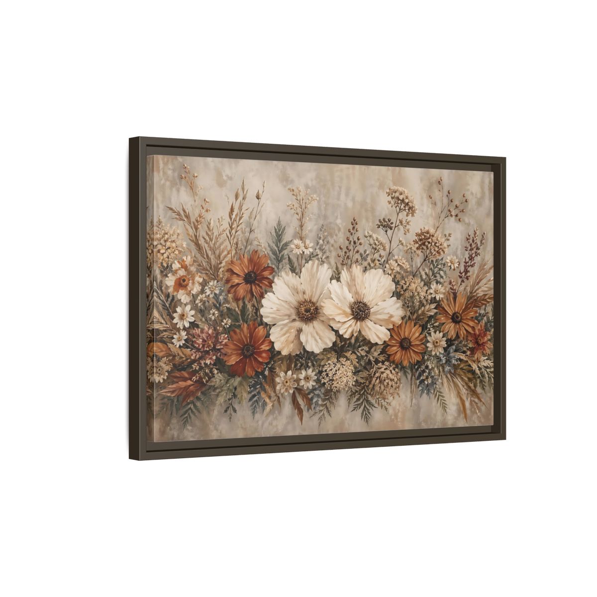 Side Mockup 2. Floral Wildflowers Boho Floral shown as stretched canvas wall art
