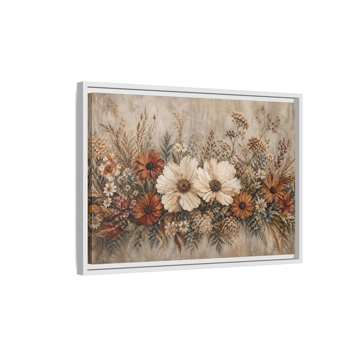 Side Mockup 1. Floral Wildflowers Boho Floral shown as stretched canvas wall art