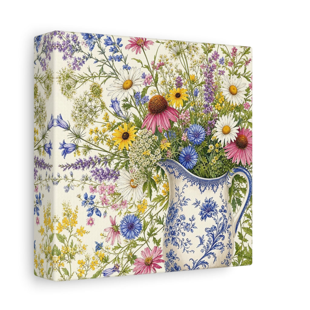 Side Mockup 2. Floral Wildflowers Colorful Wildflowers shown as stretched canvas wall art