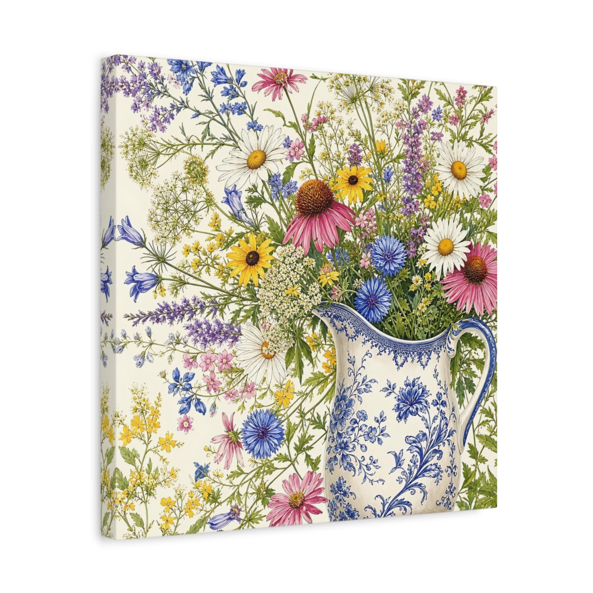 Side Mockup 6. Floral Wildflowers Colorful Wildflowers shown as stretched canvas wall art