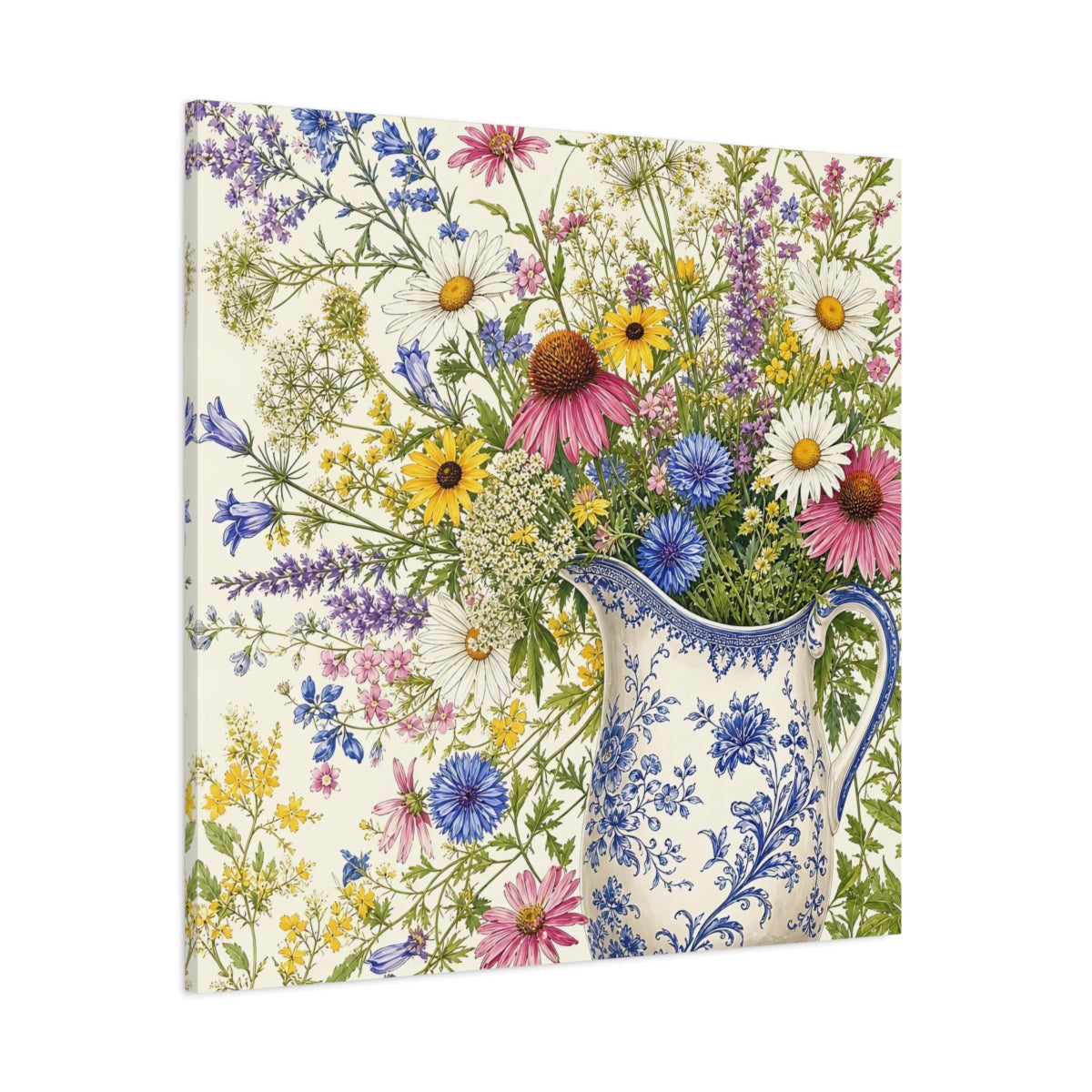 Side Mockup 1. Floral Wildflowers Colorful Wildflowers shown as stretched canvas wall art