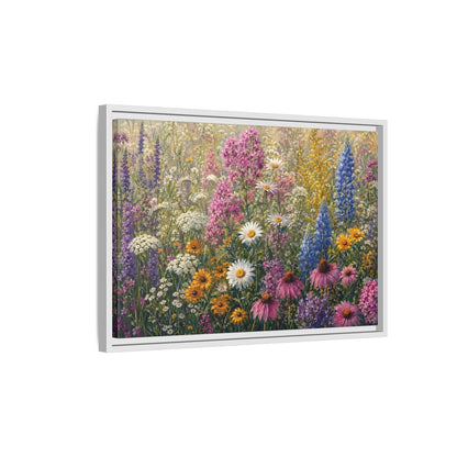 Side Mockup 1. Floral Wildflowers Colorful Wildflower Field shown as stretched canvas wall art