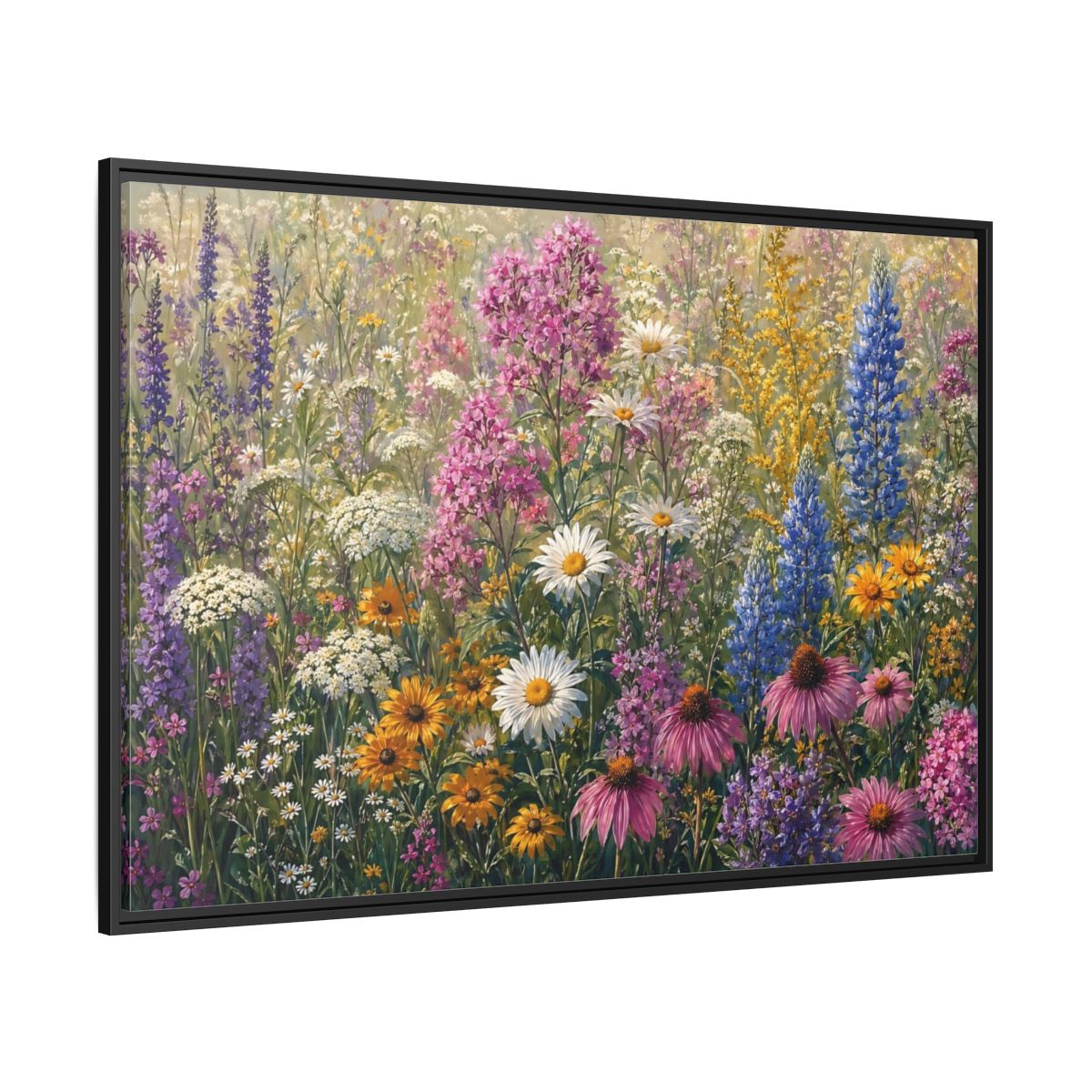 Side Mockup 12. Floral Wildflowers Colorful Wildflower Field shown as stretched canvas wall art