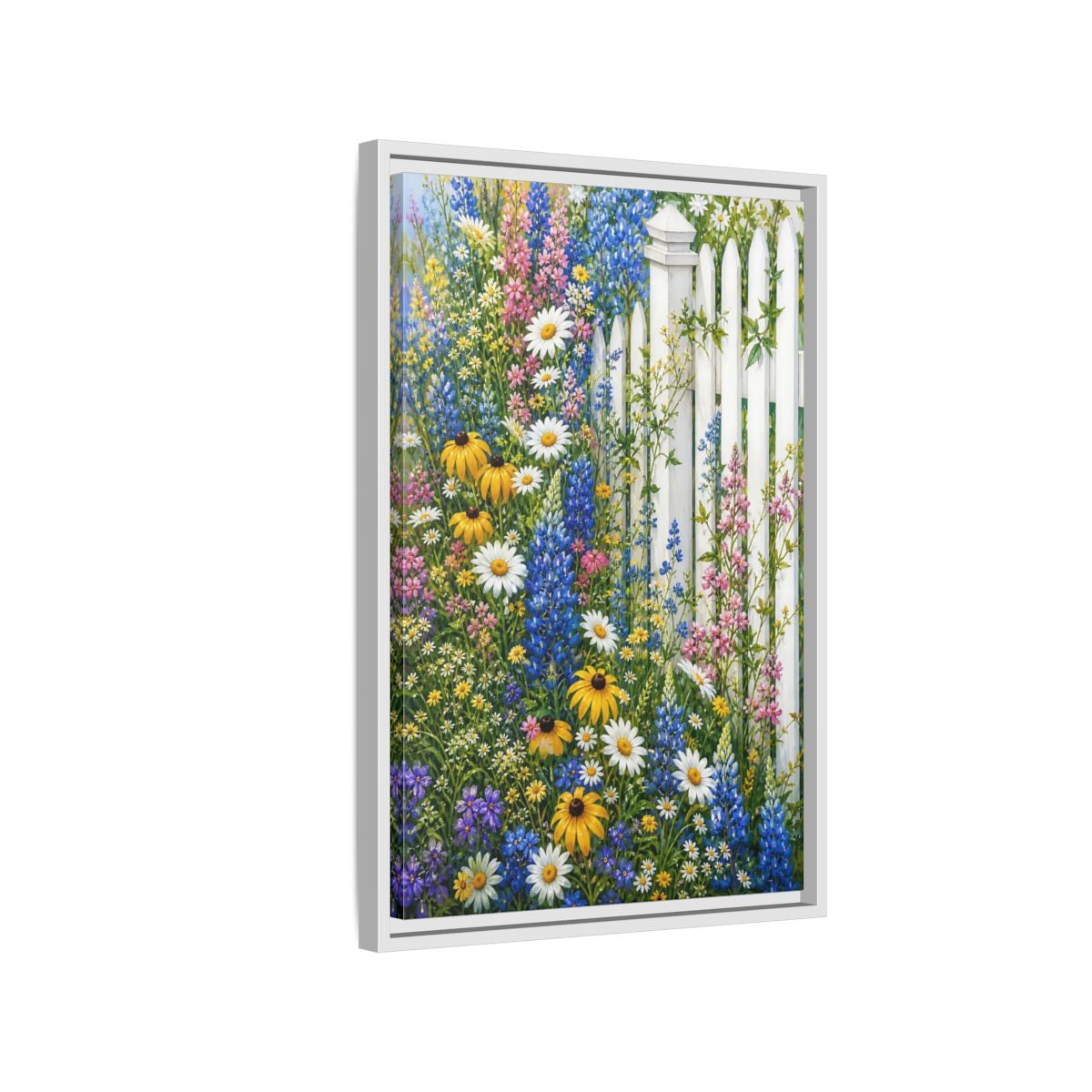 Side Mockup 1. Floral Wildflowers Colorful Wildflowers shown as stretched canvas wall art