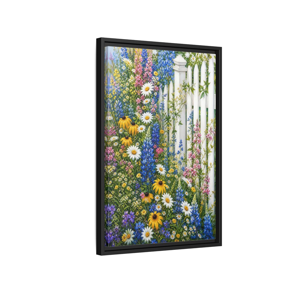 Side Mockup 3. Floral Wildflowers Colorful Wildflowers shown as stretched canvas wall art