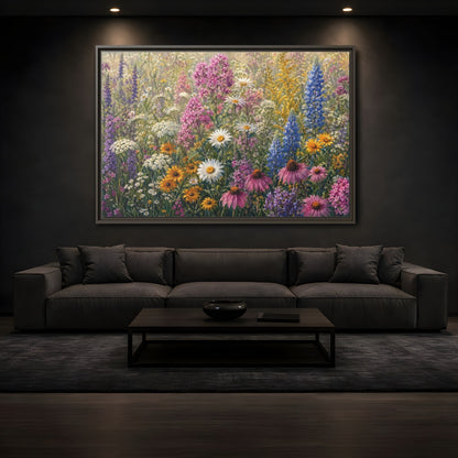 Mockup 3. Floral Wildflowers Colorful Wildflower Field shown as stretched canvas wall art