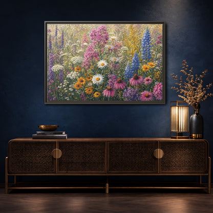 Mockup 4. Floral Wildflowers Colorful Wildflower Field shown as stretched canvas wall art
