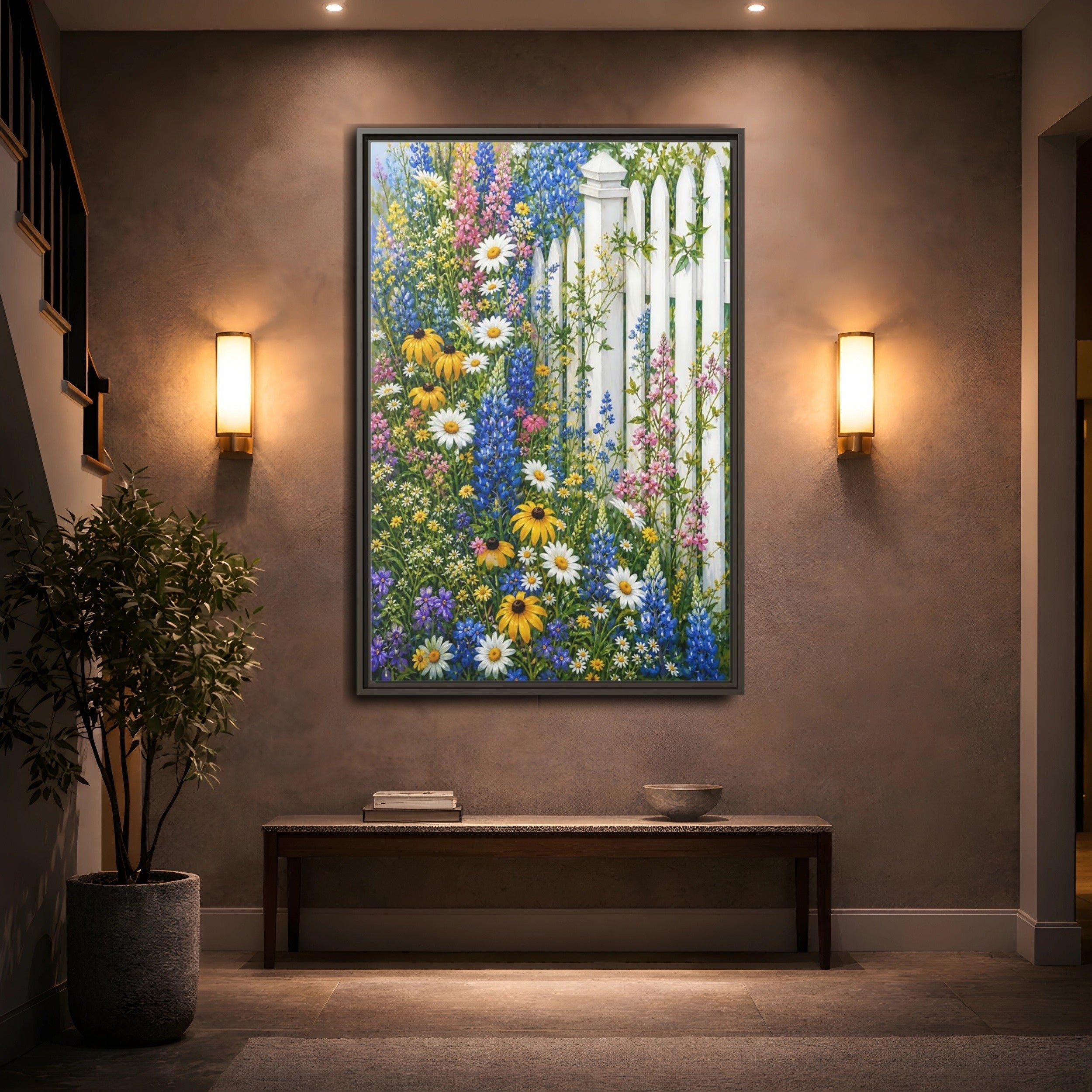 Mockup 2. Floral Wildflowers Colorful Wildflowers shown as stretched canvas wall art