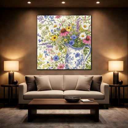 Mockup 2. Floral Wildflowers Colorful Wildflowers shown as stretched canvas wall art