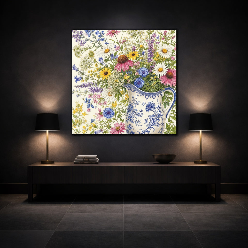 Mockup 3. Floral Wildflowers Colorful Wildflowers shown as stretched canvas wall art