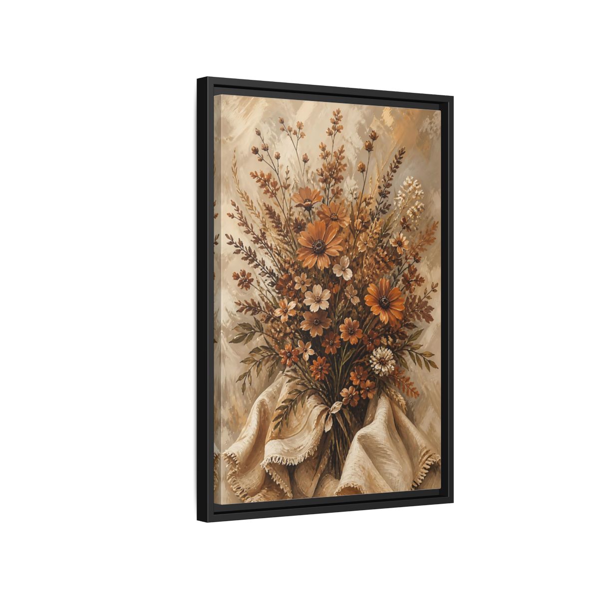 Side Mockup 3. Floral Wildflowers Earthy Wildflowers shown as stretched canvas wall art