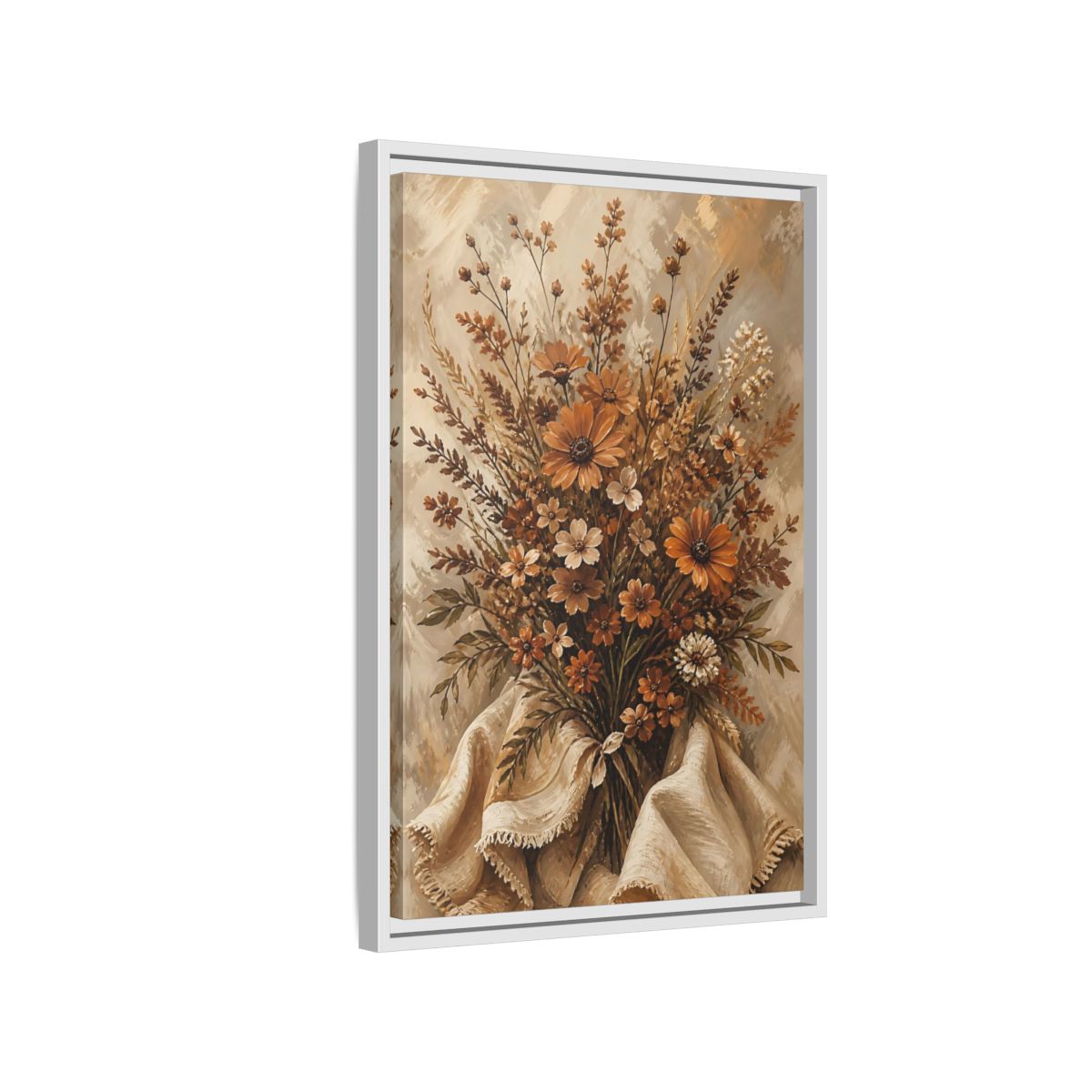 Side Mockup 1. Floral Wildflowers Earthy Wildflowers shown as stretched canvas wall art