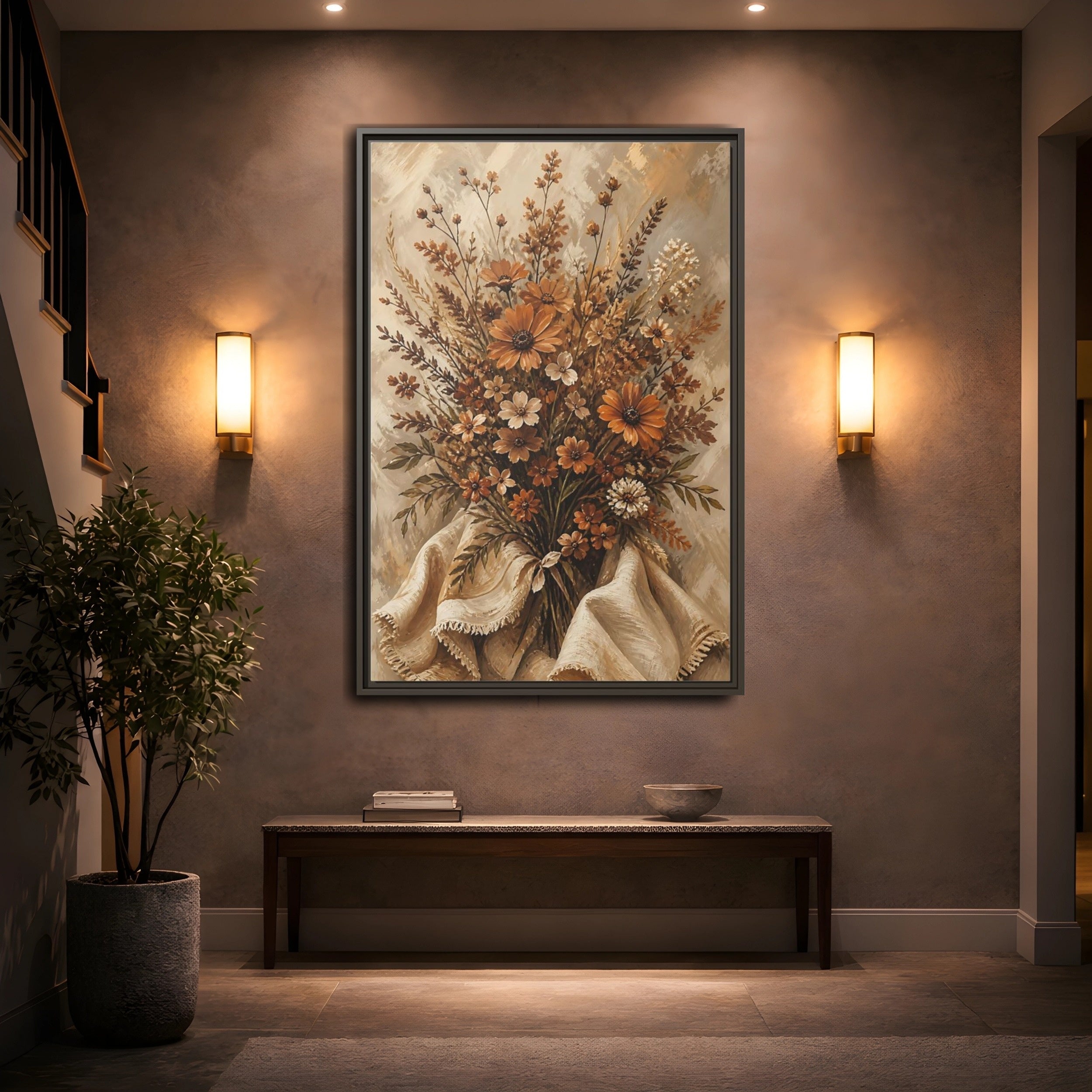Mockup 2. Floral Wildflowers Earthy Wildflowers shown as stretched canvas wall art