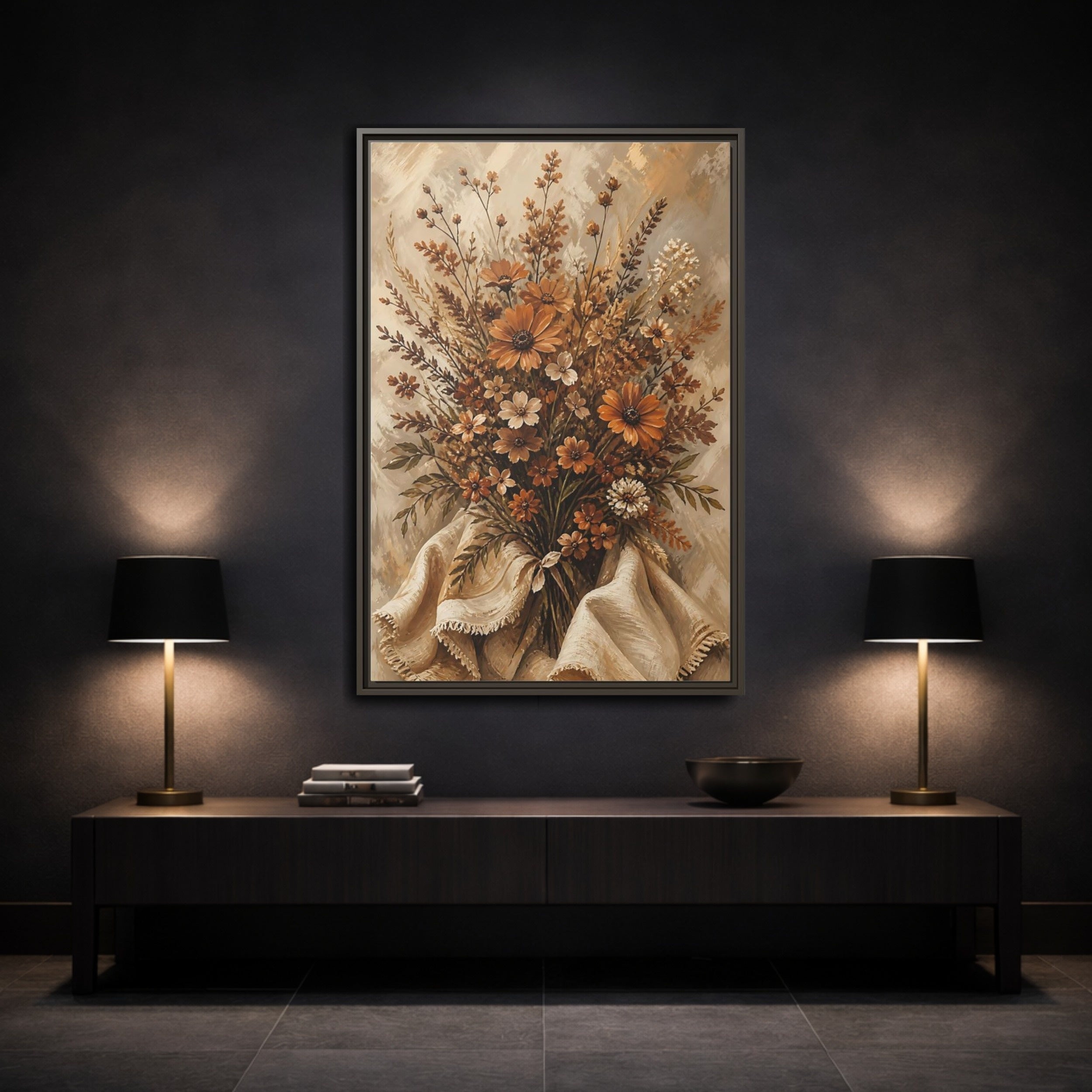 Mockup 3. Floral Wildflowers Earthy Wildflowers shown as stretched canvas wall art
