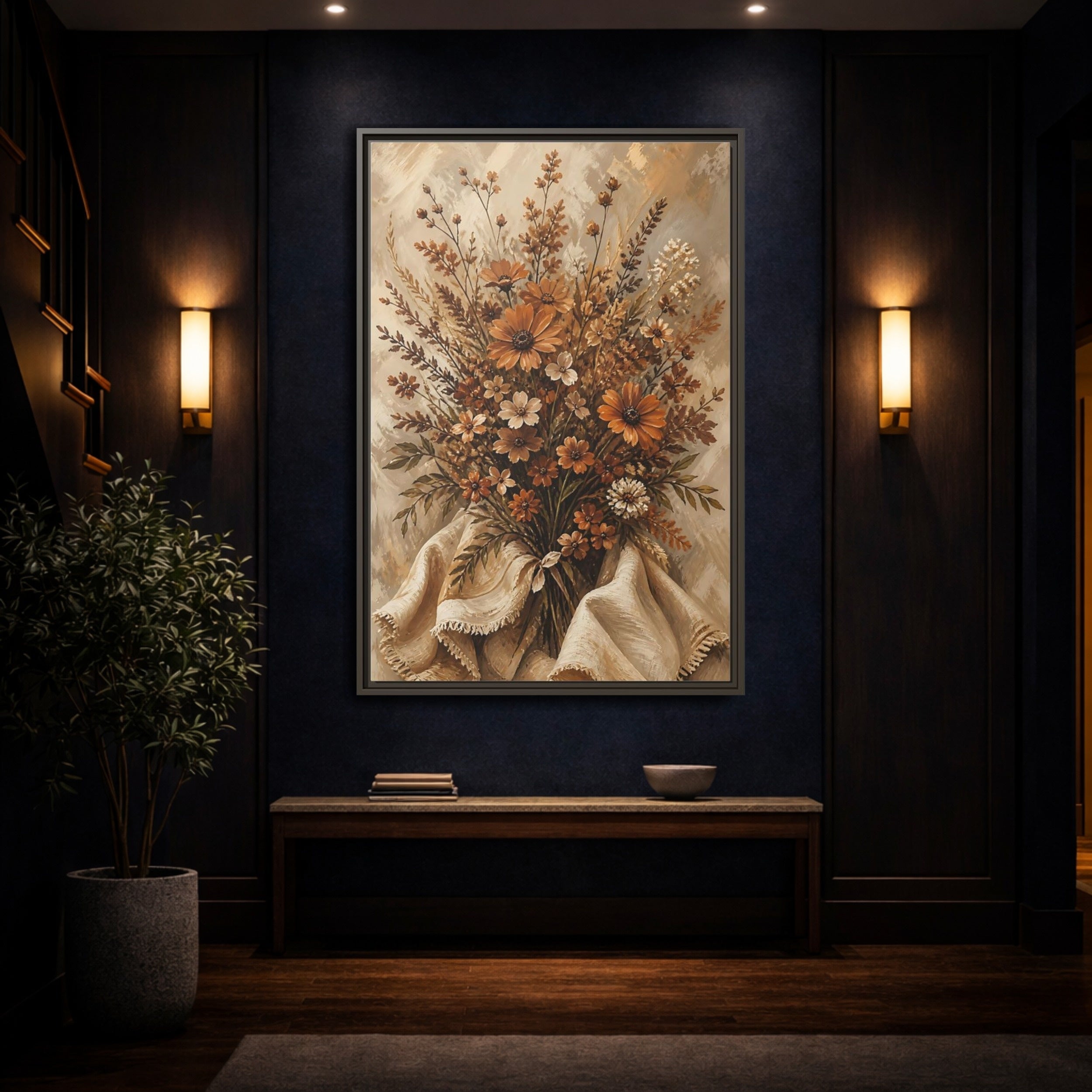 Mockup 4. Floral Wildflowers Earthy Wildflowers shown as stretched canvas wall art