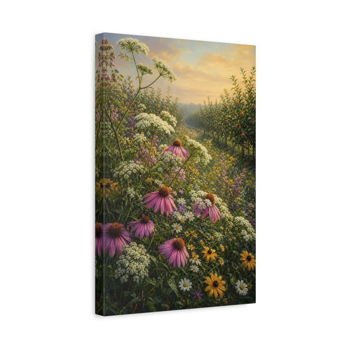 Side Mockup 4. Floral Wildflowers Wildflower Field shown as stretched canvas wall art