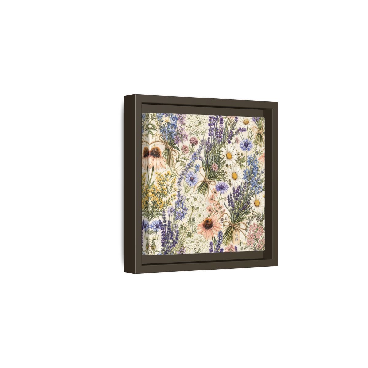 Side Mockup 2. Floral Wildflowers Pastel Wildflowers shown as stretched canvas wall art