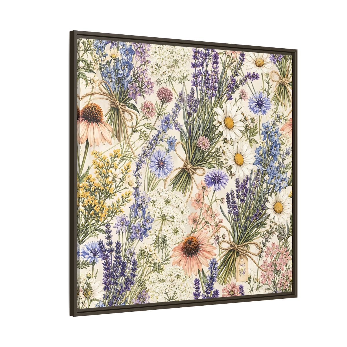 Side Mockup 5. Floral Wildflowers Pastel Wildflowers shown as stretched canvas wall art