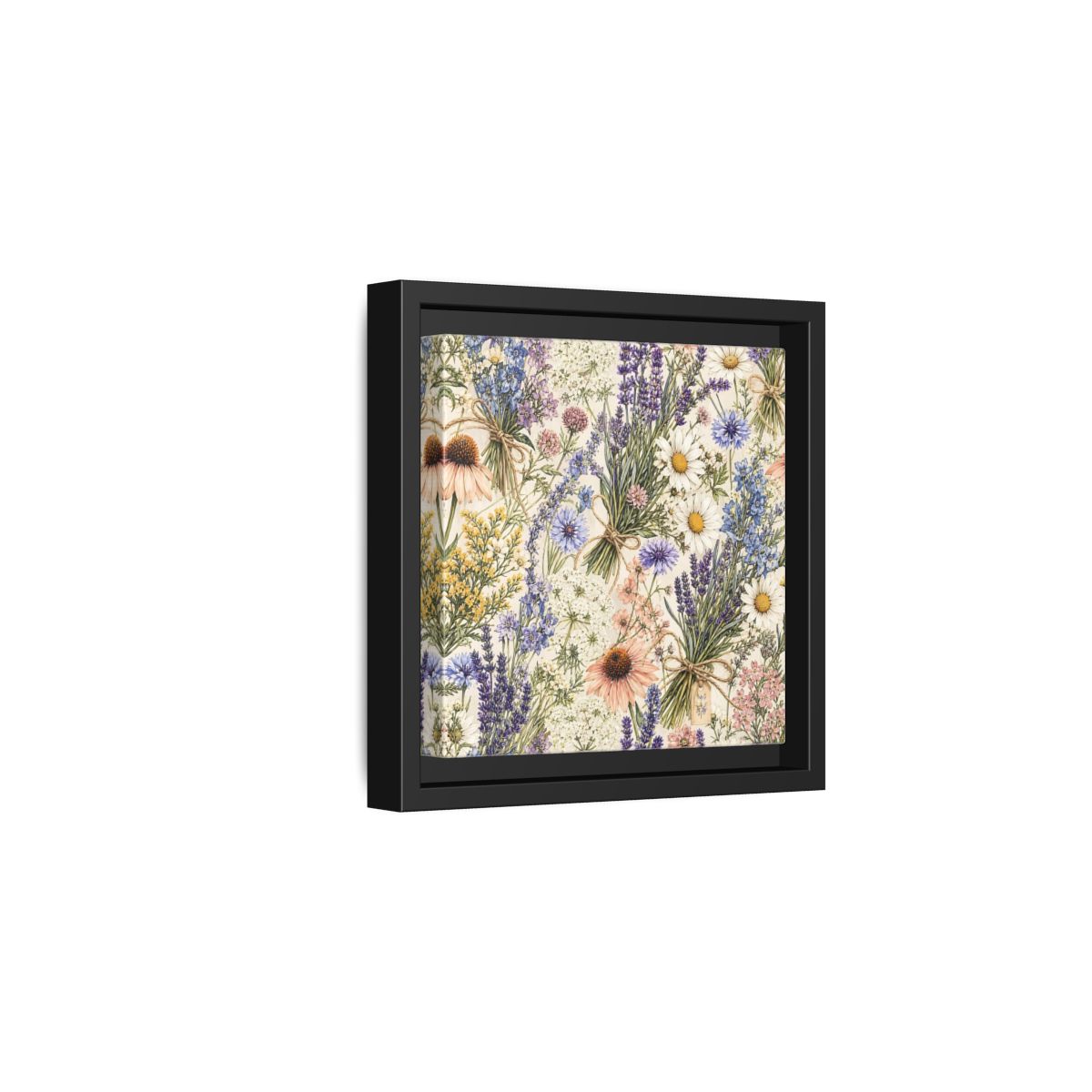 Side Mockup 3. Floral Wildflowers Pastel Wildflowers shown as stretched canvas wall art