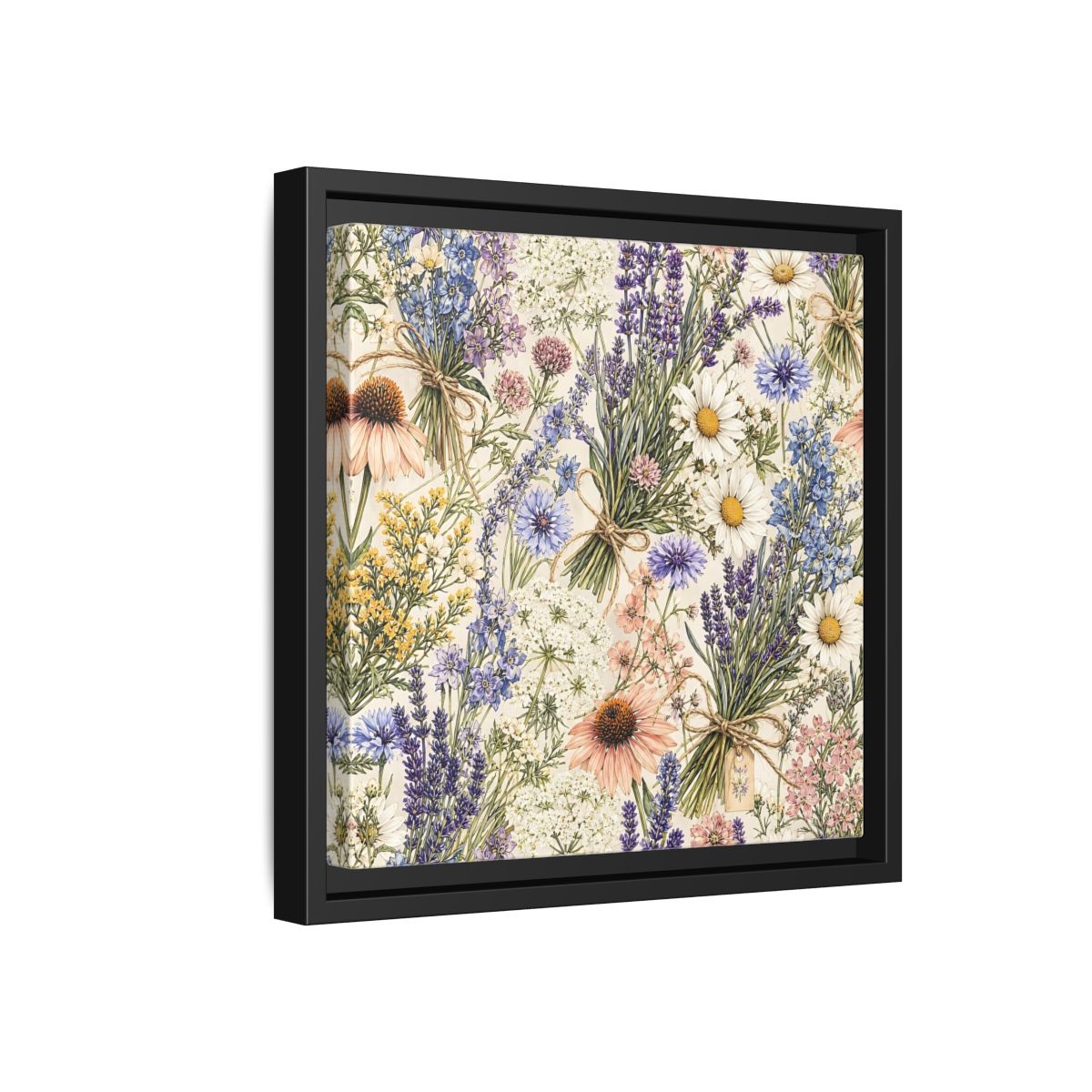 Side Mockup 18. Floral Wildflowers Pastel Wildflowers shown as stretched canvas wall art