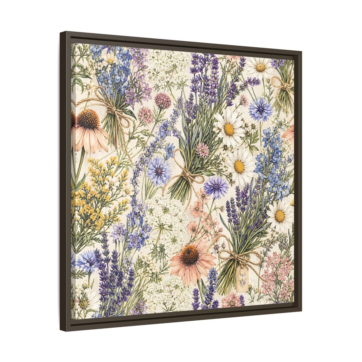 Side Mockup 27. Floral Wildflowers Pastel Wildflowers shown as stretched canvas wall art